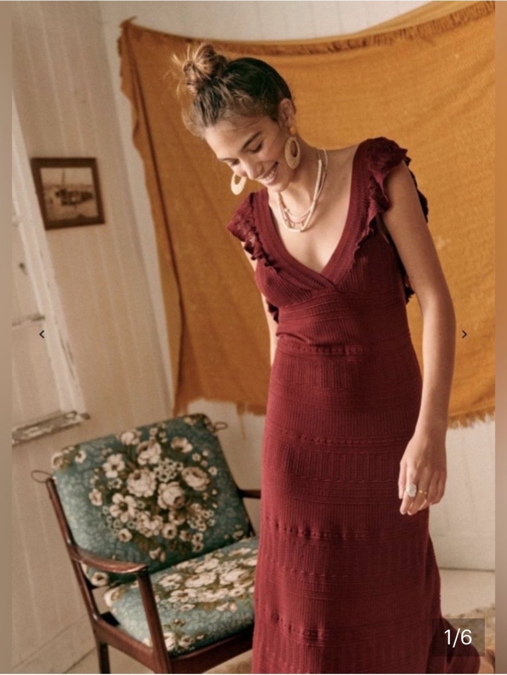 Sézane Aphrodite burgundy knit midi dress